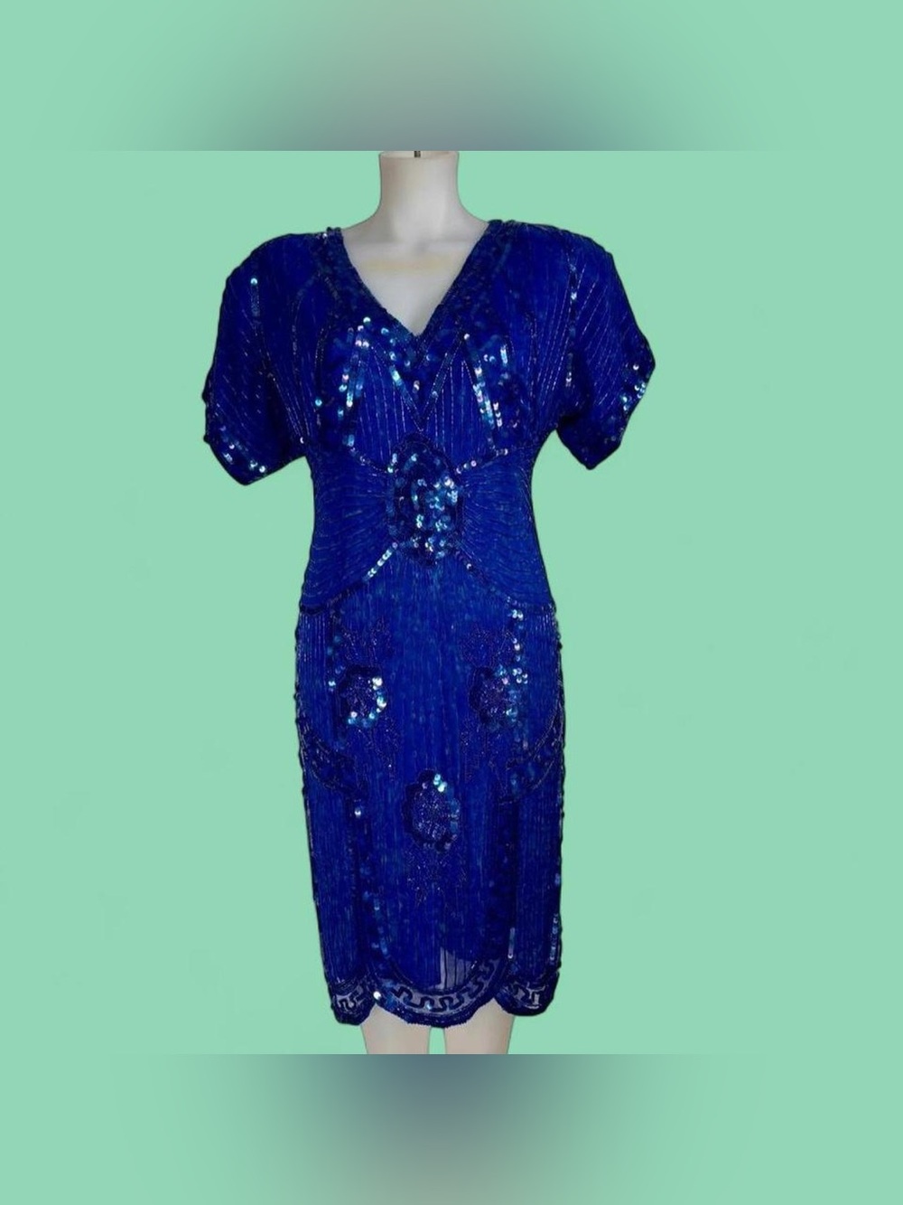 Sweelo royal blue embellished silk dress - 80’s / 90’s